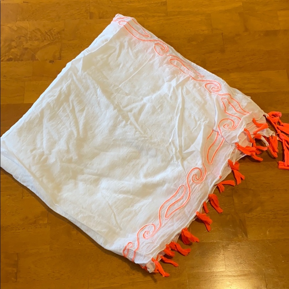 White Beach Scarf with Orange tassels